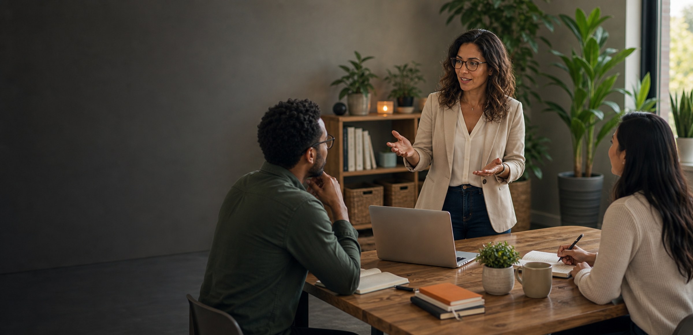 A career development instructor teaching an online professional growth class