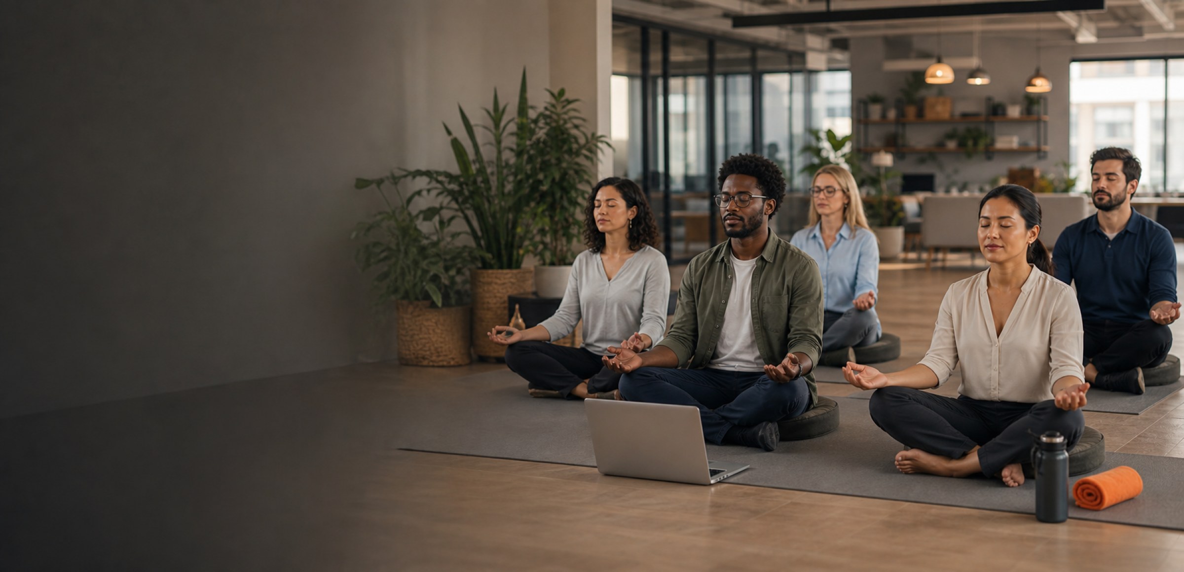 Employees joining a corporate wellness class online