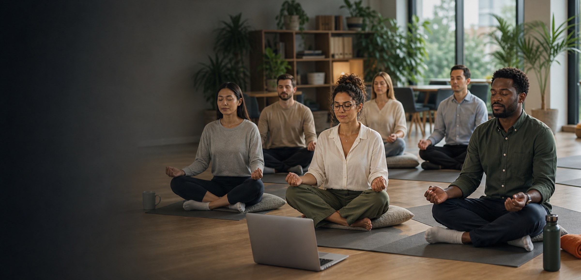 Corporate wellness participants joining an online learning session