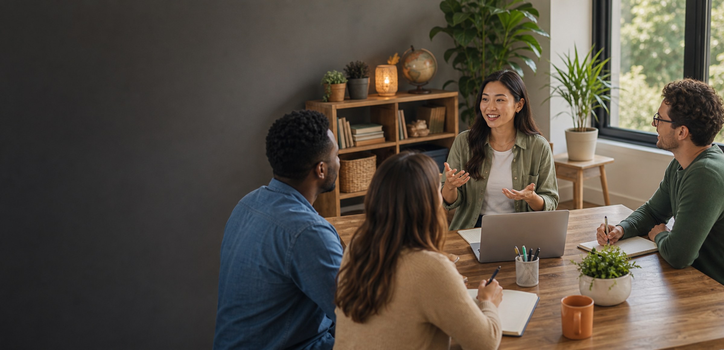 A virtual language learning class with students practicing conversation online
