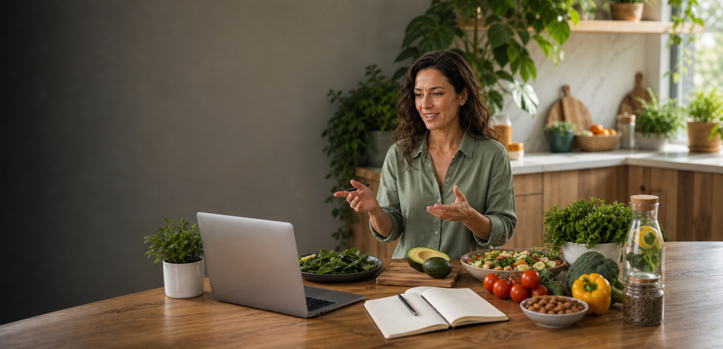 A nutrition instructor teaching an online healthy eating class