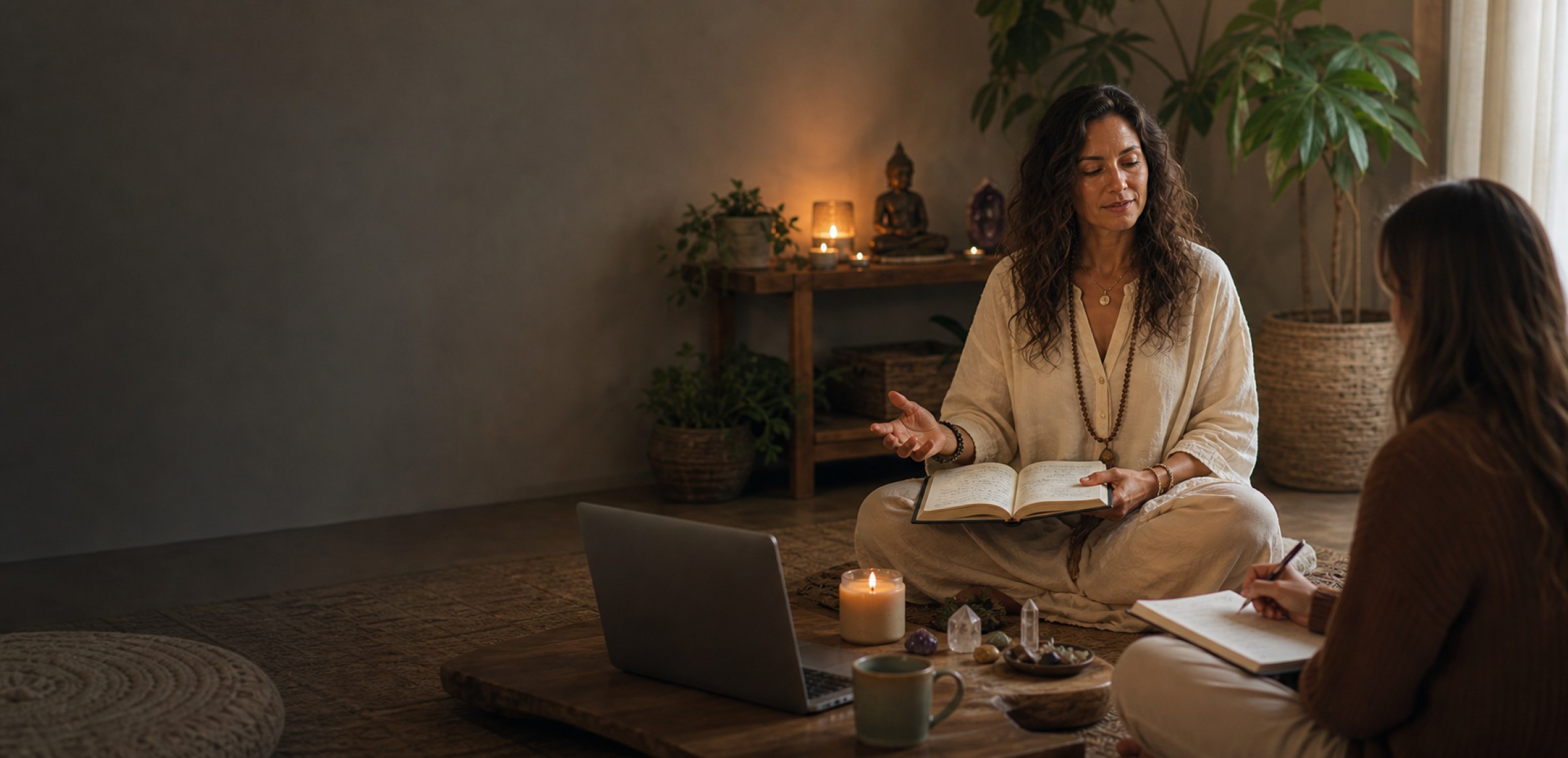 A spiritual teacher guiding an online Akashic Records class